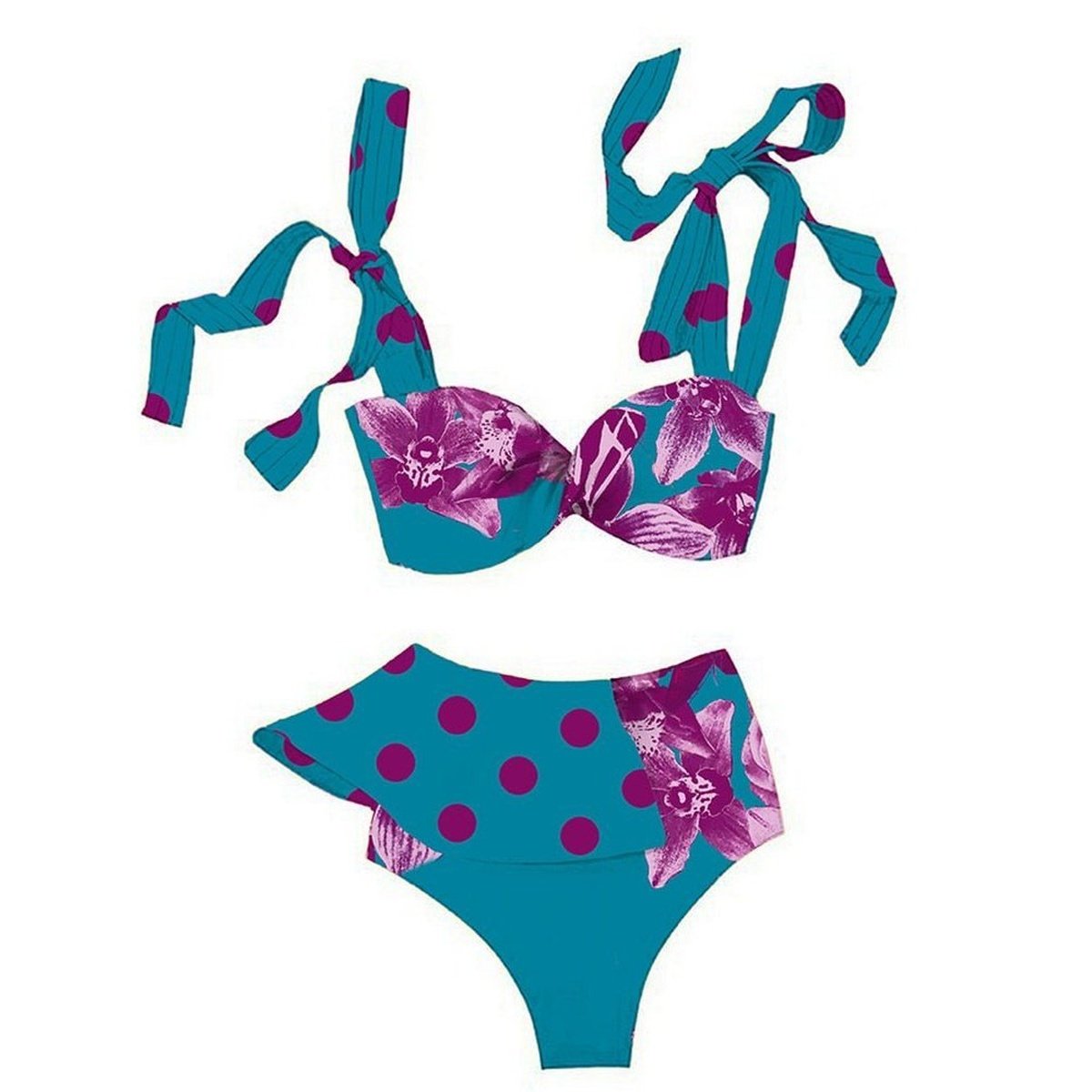 Bandage Bikini Set with Ruffled Push-Up Padded Bra