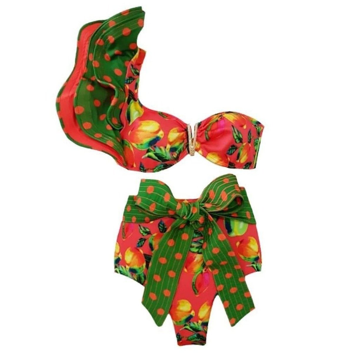 Bandage Bikini Set with Ruffled Push-Up Padded Bra